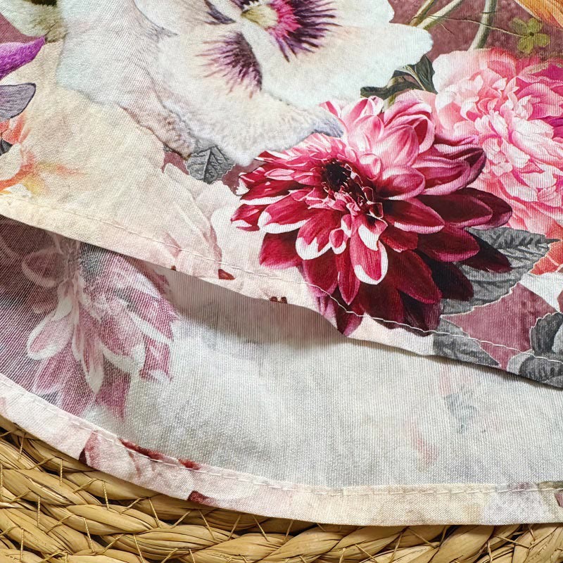 Buddha Stonesカジュアルプリント様々な花びらダリア牡丹レディースクルーネックデザイン半袖ポリエステルTシャツ