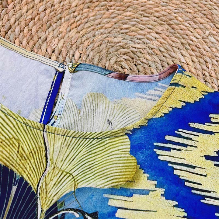 Buddha Stonesカジュアル 花 葉 フェザー レディース クルーネックデザイン 半袖 ポリエステル Tシャツ