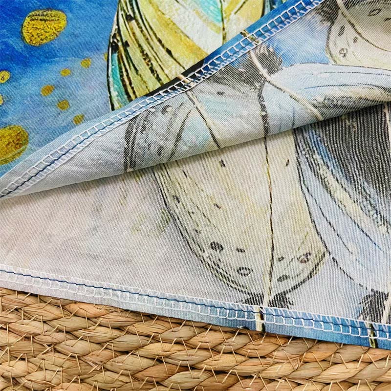 Buddha Stonesカジュアル 花 葉 フェザー レディース クルーネックデザイン 半袖 ポリエステル Tシャツ