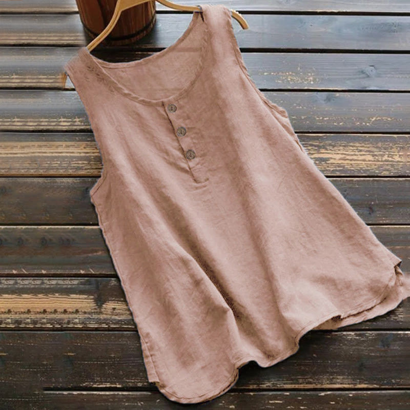 Buddha Stones夏用 純色 クルーカラー ボタン レディース ベスト ウエストコート - ライトコーラル - US16、 UK/AU20、 EU48 (5XL) - image 4