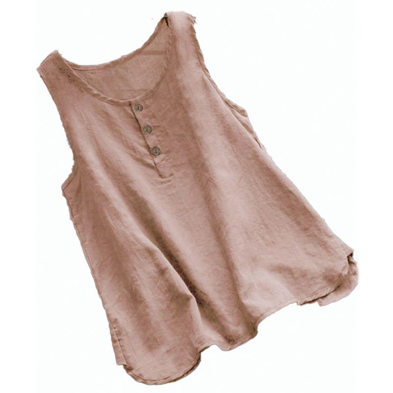 Buddha Stones夏用 純色 クルーカラー ボタン レディース ベスト ウエストコート - image 5