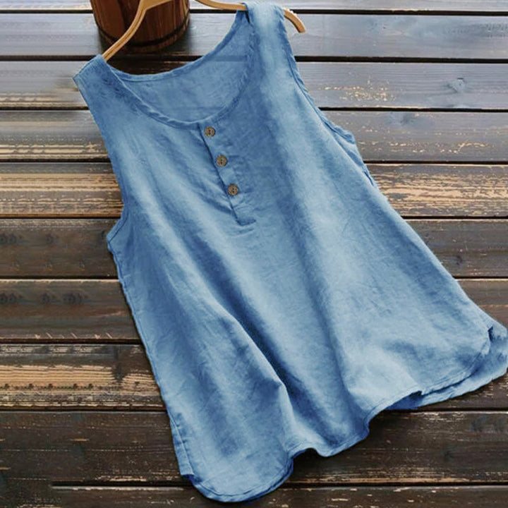 Buddha Stones夏用 純色 クルーカラー ボタン レディース ベスト ウエストコート - ロイヤルブルー - US16、 UK/AU20、 EU48 (5XL) - image 3