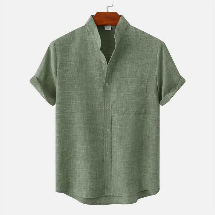 Buddha Stones夏 メンズ ボタン プレーン 半袖 コットンシャツ ポケット付き - ダークシーグリーン - US/UK/AU42、 EU52 (3XL) - image 0