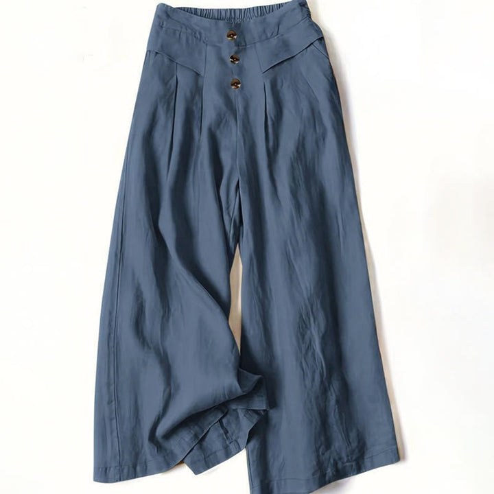 Buddha Stonesレトロ カジュアル ハイウエスト コットン レディース ワイドレッグパンツ ポケット付き - スティールブルー - US12、 UK/AU16、 EU44 (XL) - image 9