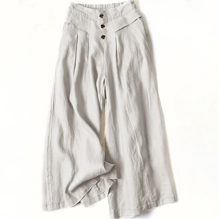 Buddha Stonesレトロ カジュアル ハイウエスト コットン レディース ワイドレッグパンツ ポケット付き - フローラルホワイト - US12、 UK/AU16、 EU44 (XL) - image 5