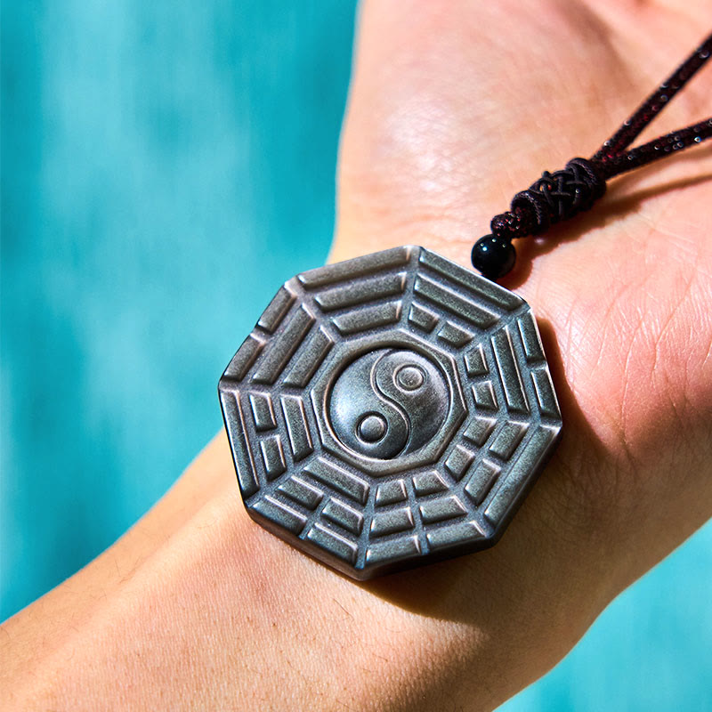 Buddha Stonesシルバー シーン オブシディアン 八卦 陰陽 シンボル 守護 ネックレス ペンダント - image 9