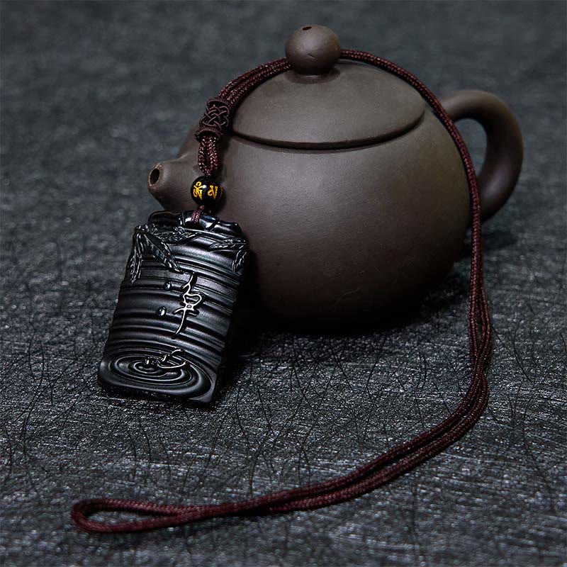 Buddha Stones天然黒曜石竹の成就ネックレスペンダント