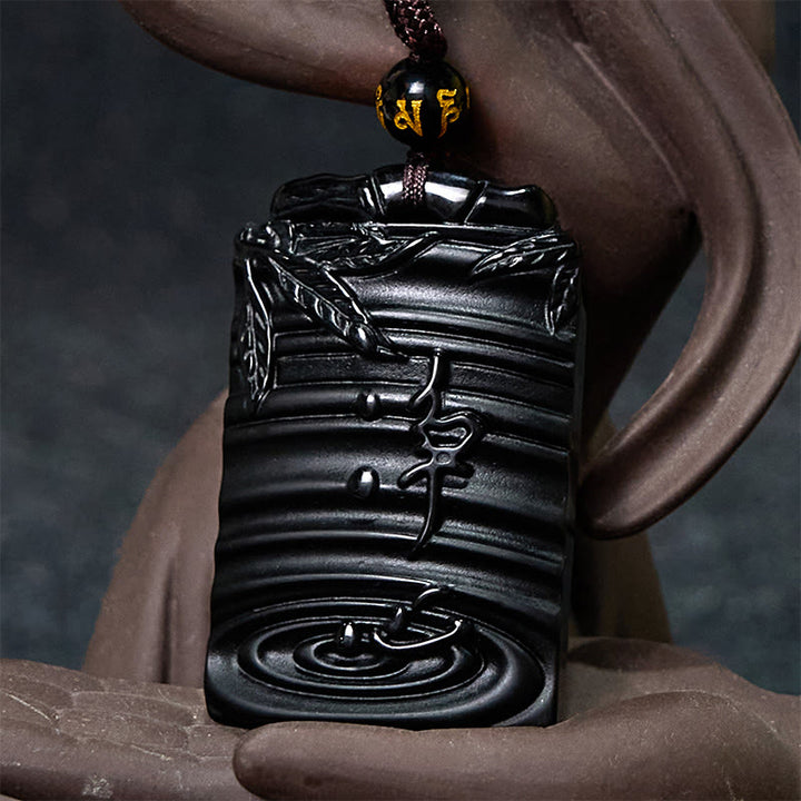 Buddha Stones天然黒曜石竹の成就ネックレスペンダント