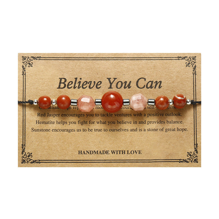 Buddha Stonesは、あなたができると信じています。カーネリアン、レッドジャスパー、ヘマタイト、サンストーンのポジティブなブレスレット