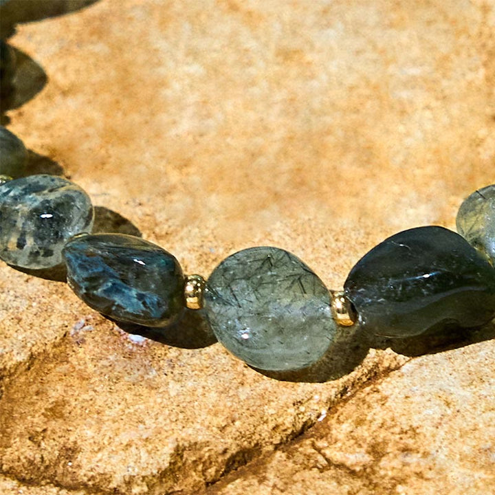 Buddha Stonesグリーンルチルクォーツ 編み紐 守護ブレスレット