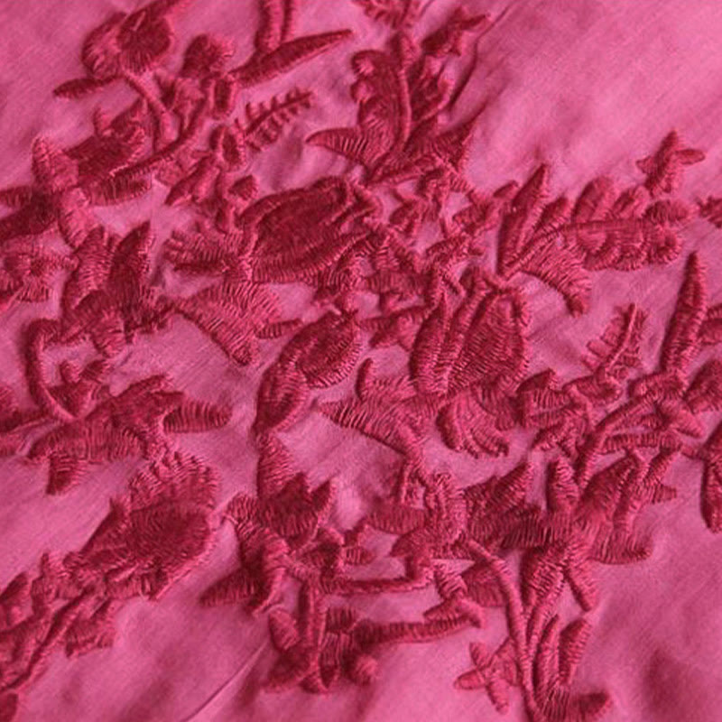 Buddha Stonesカジュアル 刺繍 ハーフパフスリーブ フリル クルーネック コットンリネン レディース Tシャツ - image 6