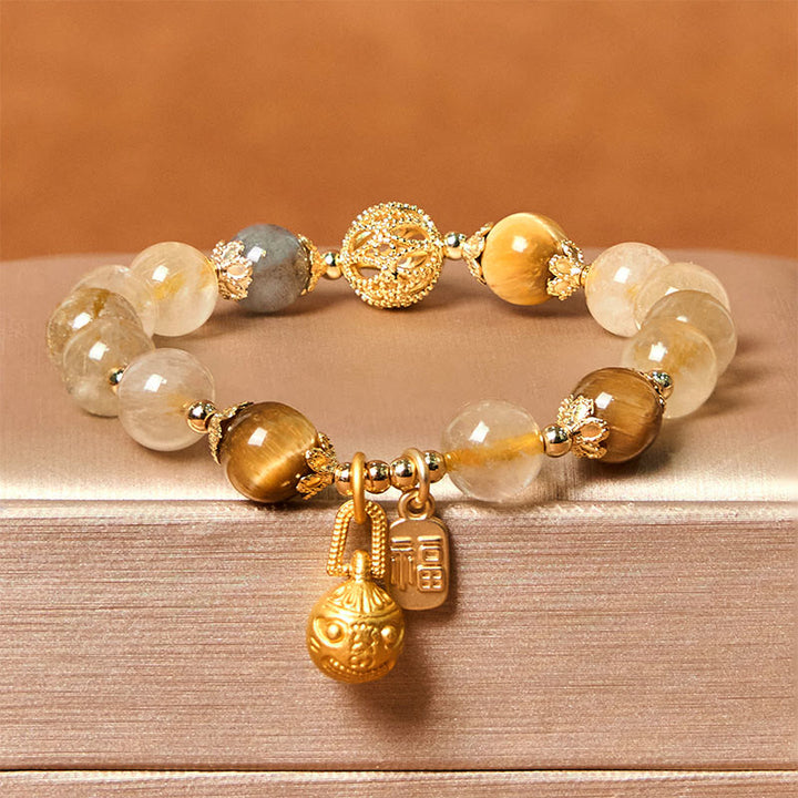 Buddha Stones天然ルチルクォーツ福の字金属呑み込み獣縁起ブレスレット