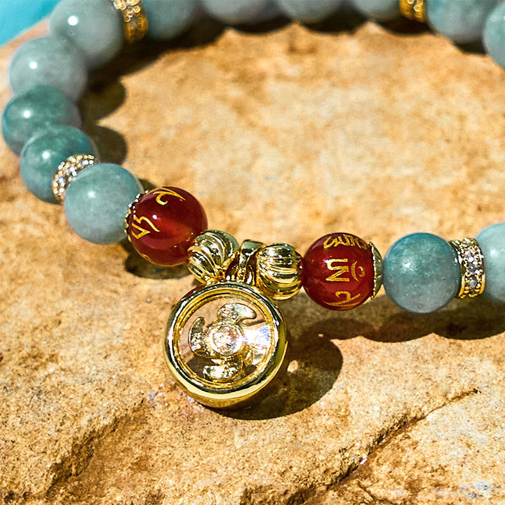 Buddha Stones天然グリーン翡翠オーム・マニ・パドメ・フムサイクロンチャーム幸運ブレスレット