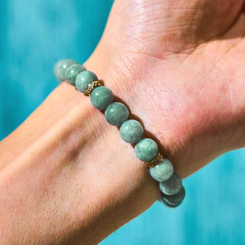 Buddha Stones天然グリーン翡翠オーム・マニ・パドメ・フムサイクロンチャーム幸運ブレスレット