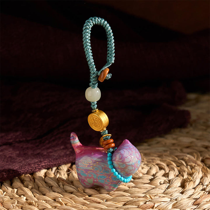 Buddha Stones和田翡翠 天然白檀 紅白檀 緑白檀 福文字 豊穣のキーホルダー