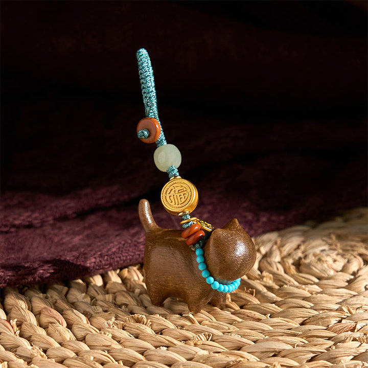 Buddha Stones和田翡翠 天然白檀 紅白檀 緑白檀 福文字 豊穣のキーホルダー