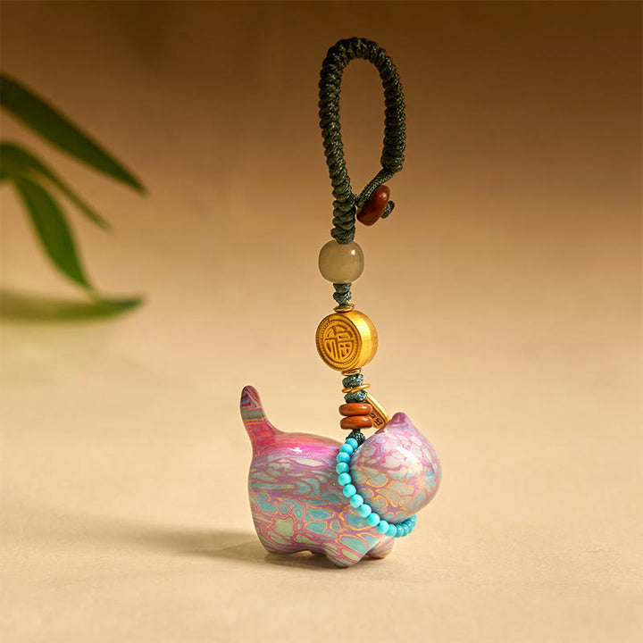 Buddha Stones和田翡翠 天然白檀 紅白檀 緑白檀 福文字 豊穣のキーホルダー