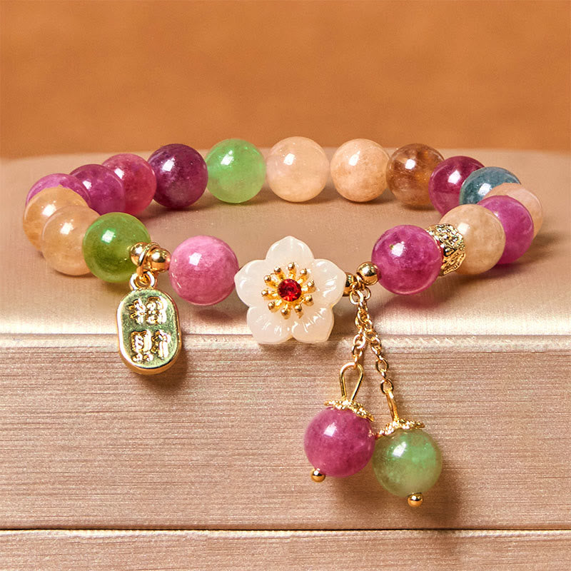 Buddha Stones天然トルマリン福文字花ラッキーブランドブレスレット