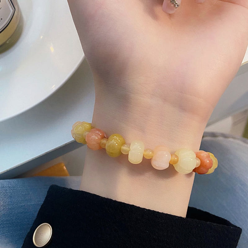 Buddha Stonesゴールデンシルク 翡翠 かぼちゃビーズ 富と幸運のブレスレット