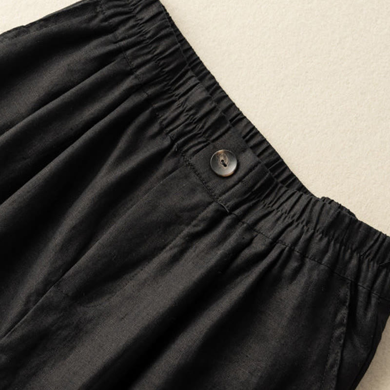 Buddha Stones夏 カジュアル 無地 ジッパーボタン コットンリネン レディース ショートパンツ ポケット付き - image 14