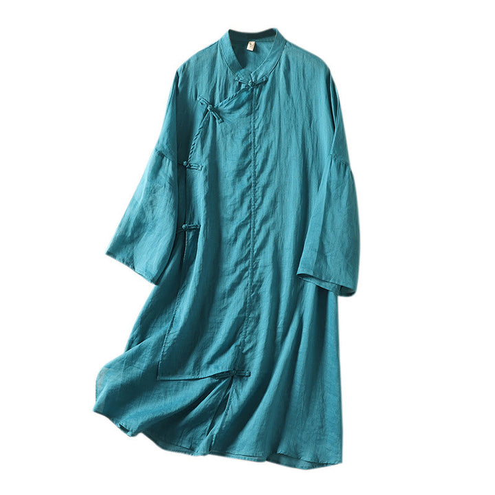 Buddha Stonesプレーンフロッグボタン 長袖 コットンリネン レディース ミディドレス - image 23