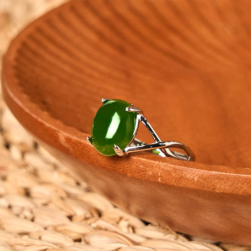 Buddha Stones天然翡翠合金調節可能バックルアバンダンスリング