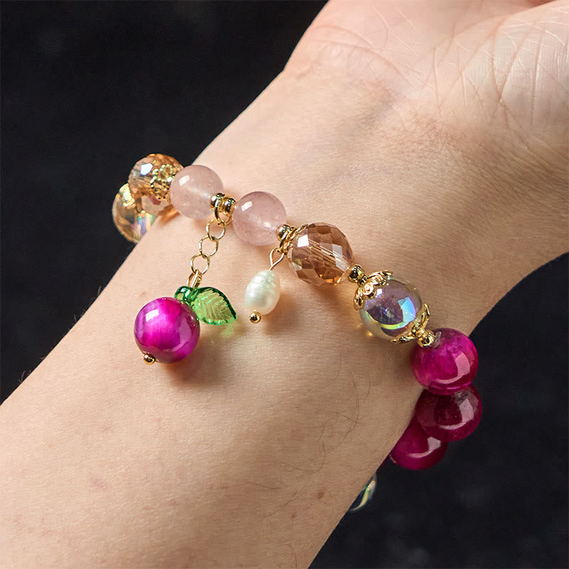 Buddha Stones天然レッドタイガーアイパープルタイガーアイビーズグリーンリーフプロテクションブレスレット