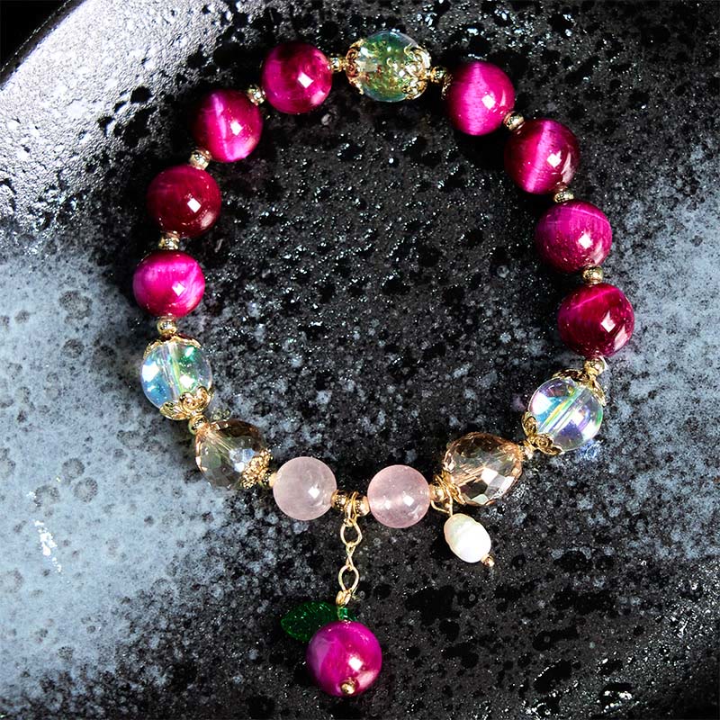 Buddha Stones天然レッドタイガーアイパープルタイガーアイビーズグリーンリーフプロテクションブレスレット