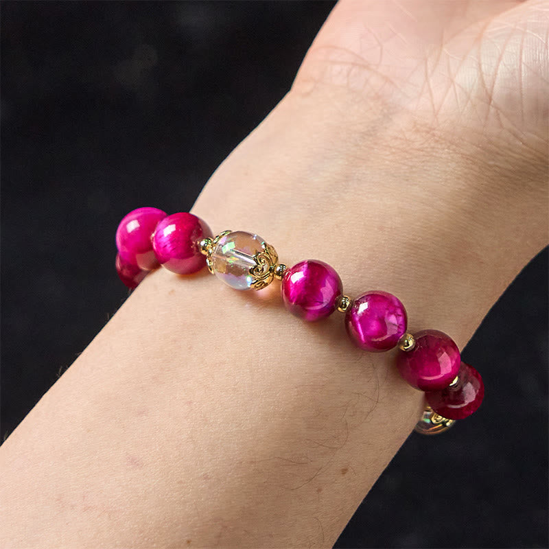 Buddha Stones天然レッドタイガーアイパープルタイガーアイビーズグリーンリーフプロテクションブレスレット