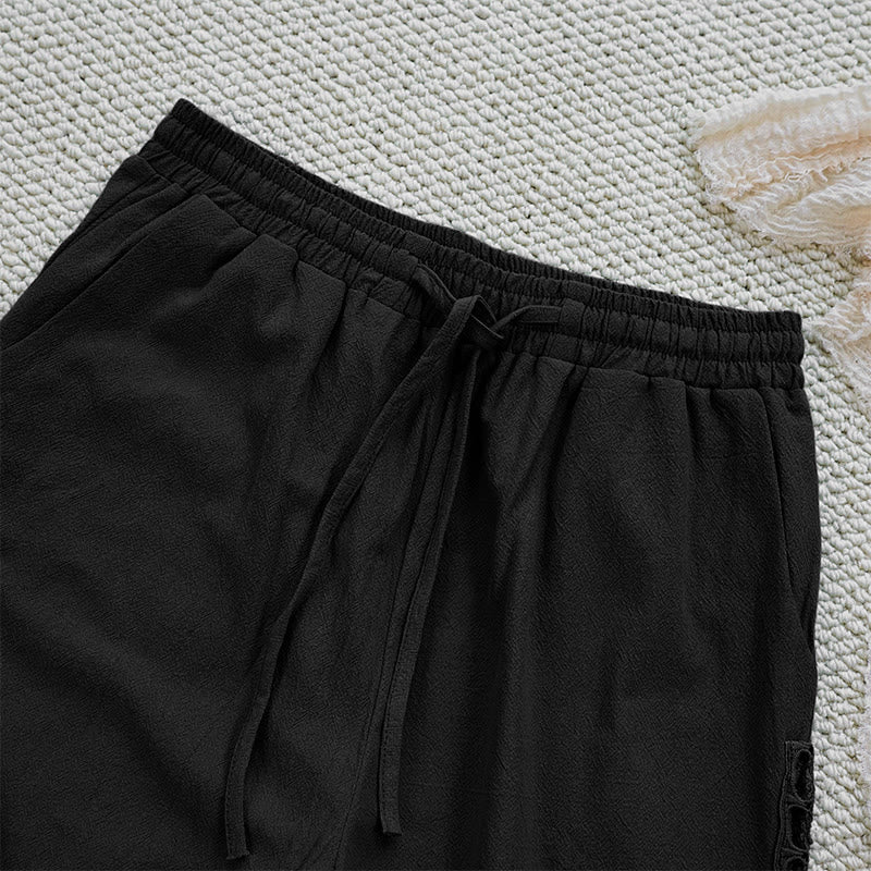 Buddha Stones夏 無地 つなぎ デザイン コットン リネン レディース パンツ ポケット付き - image 11