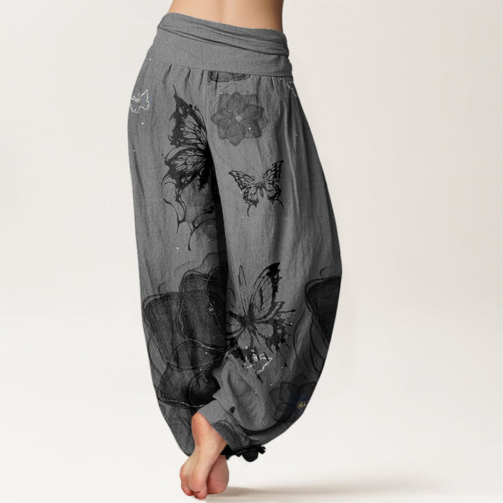 Buddha Stones、蝶、花柄、レディース、伸縮性ウエスト、ハーレムパンツ - image 6