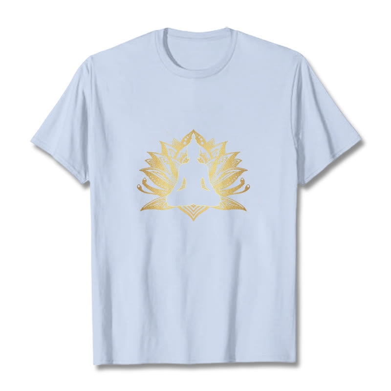Buddha Stones、黄金の蓮、瞑想仏陀Tシャツ - ライトシアン - 2XL - image 19