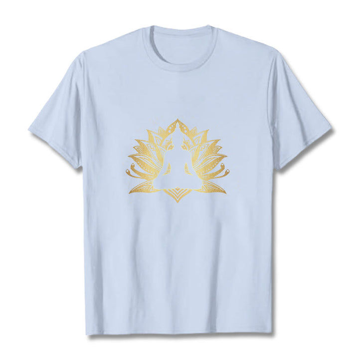 Buddha Stones、黄金の蓮、瞑想仏陀Tシャツ - ライトシアン - 2XL - image 19