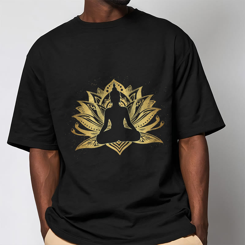 Buddha Stones、黄金の蓮、瞑想仏陀Tシャツ - image 2