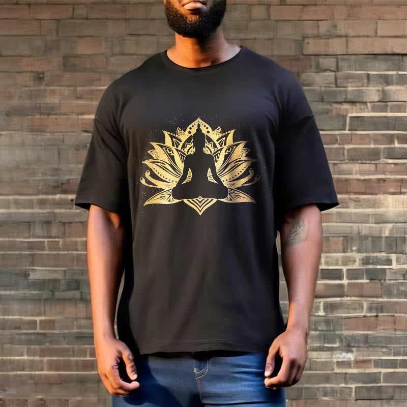 Buddha Stones、黄金の蓮、瞑想仏陀Tシャツ - image 3