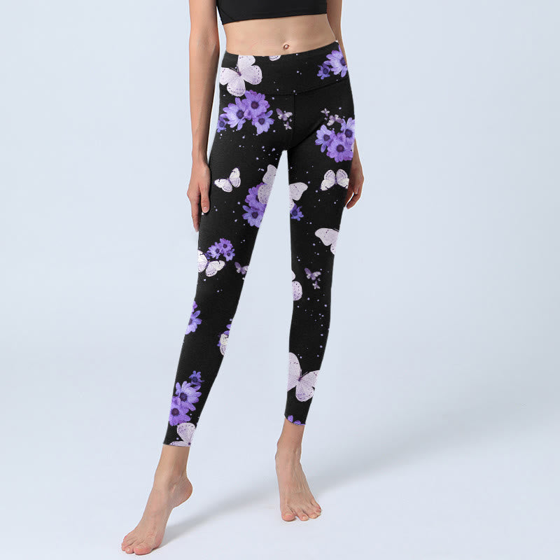 Buddha Stonesパープルフローラルバタフライプリント エクササイズレギンス レディース ヨガパンツ - image 6