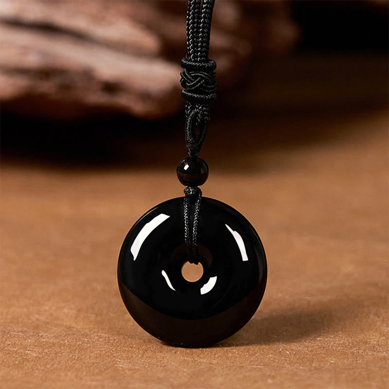 Buddha Stones天然黒曜石 平和バックル 強度ロープネックレスペンダント