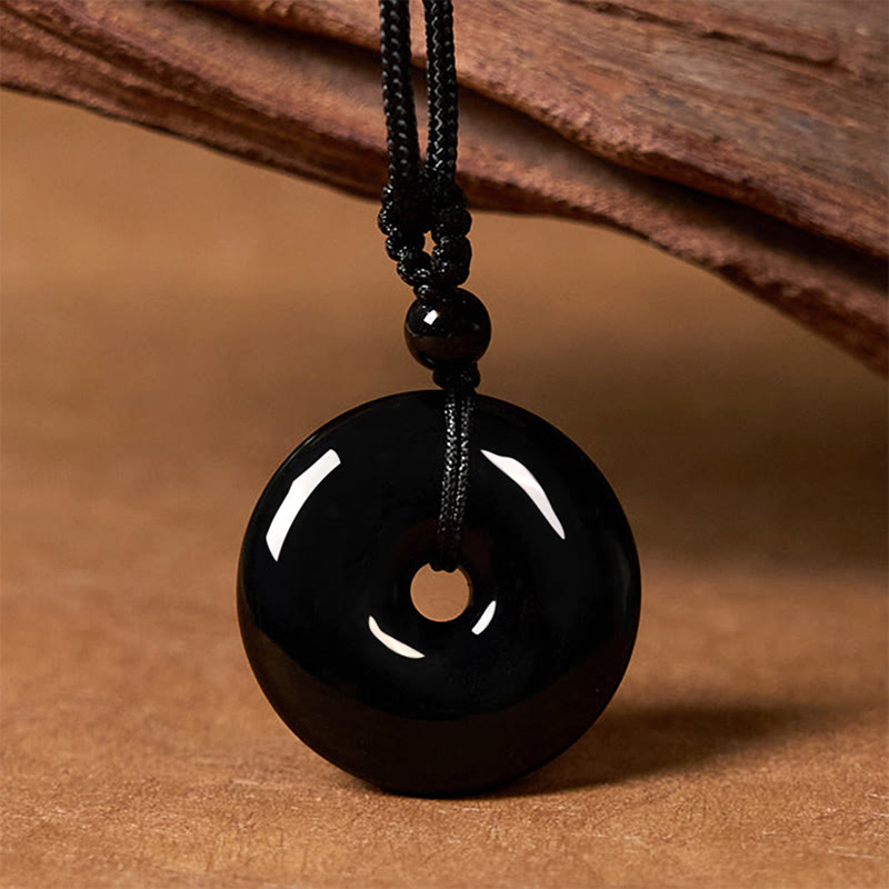 Buddha Stones天然黒曜石 平和バックル 強度ロープネックレスペンダント