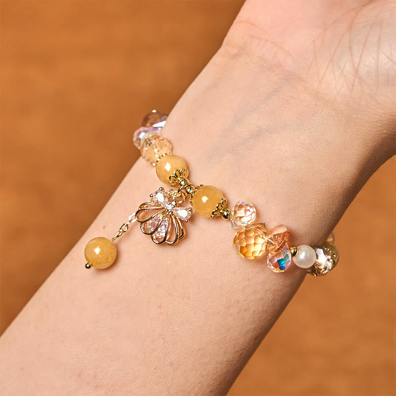 Buddha Stones天然アメジストシトリンパールシェル平和ブレスレット