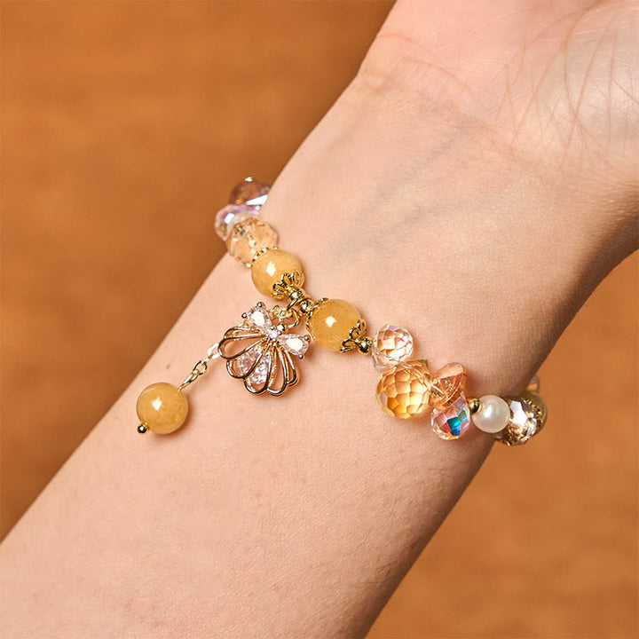 Buddha Stones天然アメジストシトリンパールシェル平和ブレスレット
