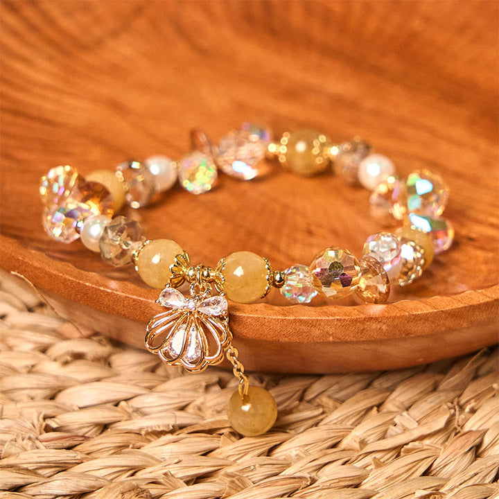 Buddha Stones天然アメジストシトリンパールシェル平和ブレスレット