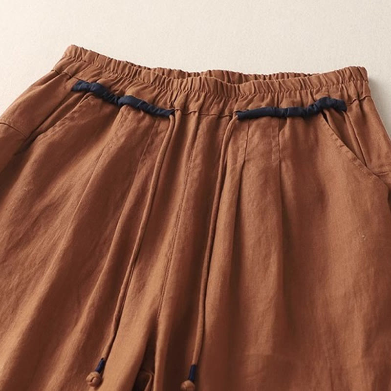 Buddha Stones通勤用カラーコントラストドローストリング7-8丈レディースパンツ(ポケット付き) - image 18