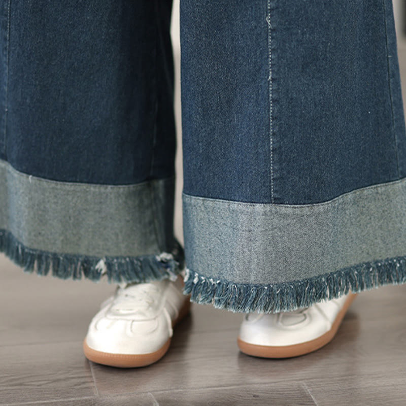 Buddha Stones春のヴィンテージ風ダメージ加工タッセルデザインレディースワイドレッグパンツ(ポケット付き) - image 8