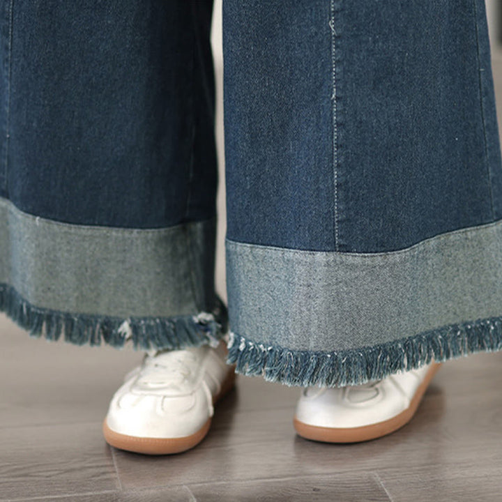 Buddha Stones春のヴィンテージ風ダメージ加工タッセルデザインレディースワイドレッグパンツ(ポケット付き) - image 8