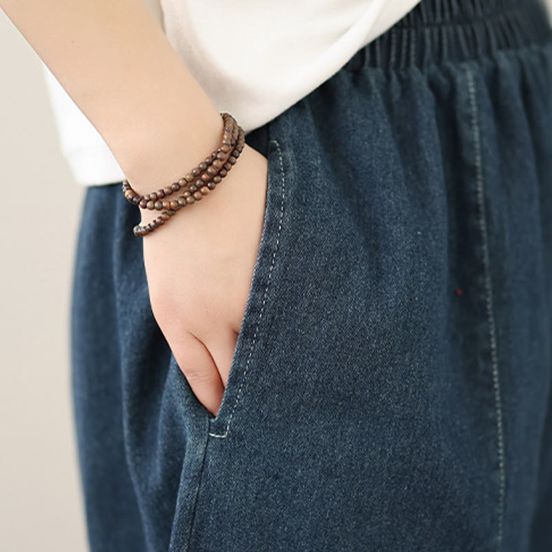 Buddha Stones春のヴィンテージ風ダメージ加工タッセルデザインレディースワイドレッグパンツ(ポケット付き) - image 6