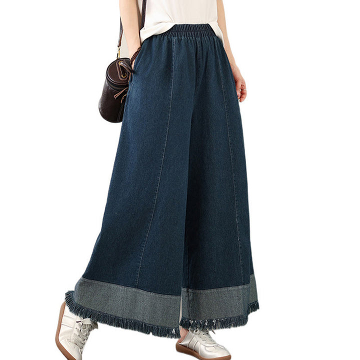 Buddha Stones春のヴィンテージ風ダメージ加工タッセルデザインレディースワイドレッグパンツ(ポケット付き) - image 9