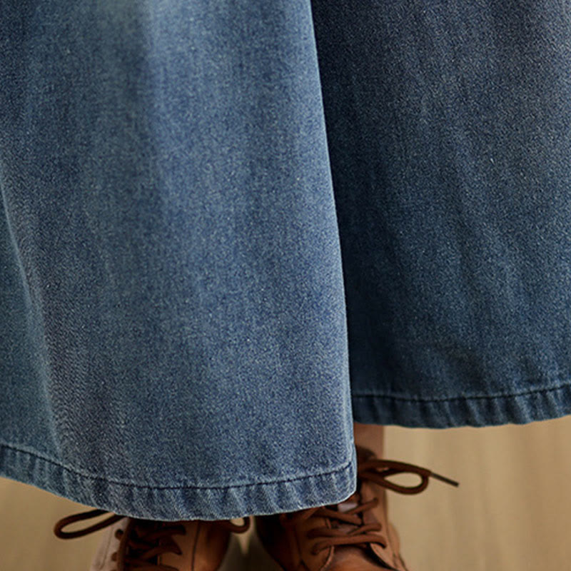 Buddha Stones秋冬 ヴィンテージ風 ダメージ加工 ハイウエスト レディース ワイドレッグパンツ ポケット付き - image 9