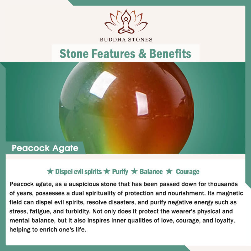 Buddha Stones天然 カラフル 孔雀瑪瑙 勇気 浄化 ブレスレット