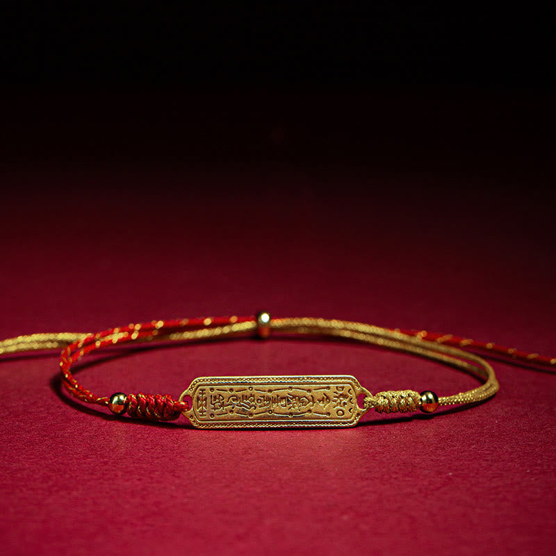 Buddha Stones14K 金メッキ銅製お守り レッド ゴールデンロープブレスレット