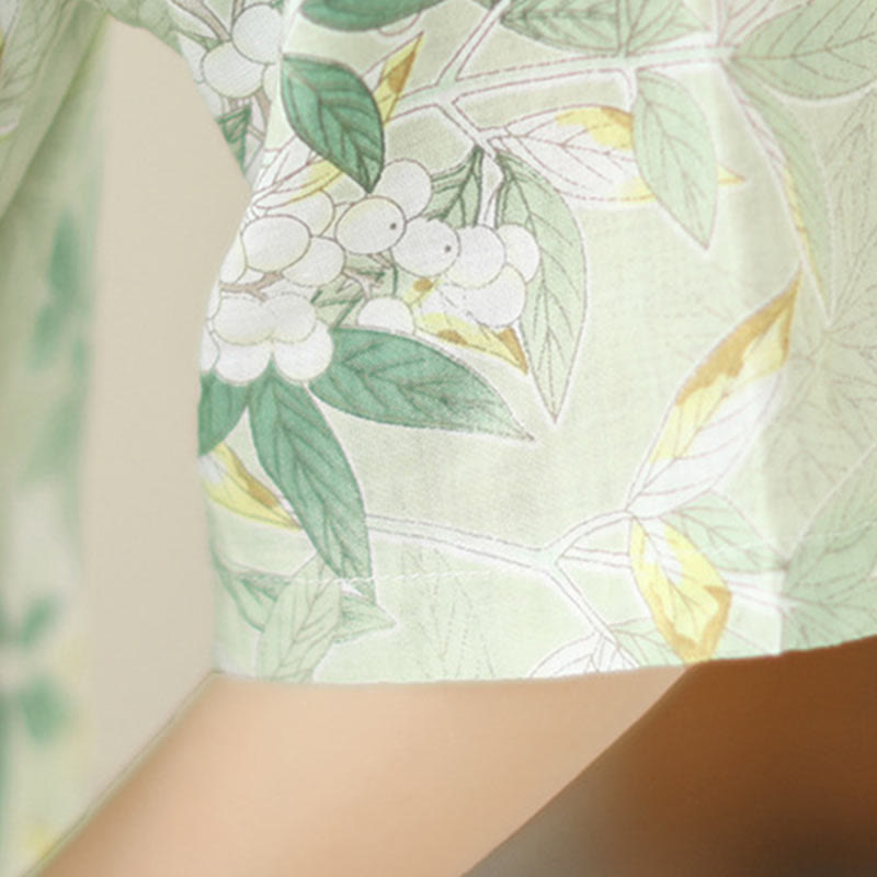 Buddha Stonesの花柄ジャカードコットンリネンチャイナドレス(半袖)ポケット付き - image 9